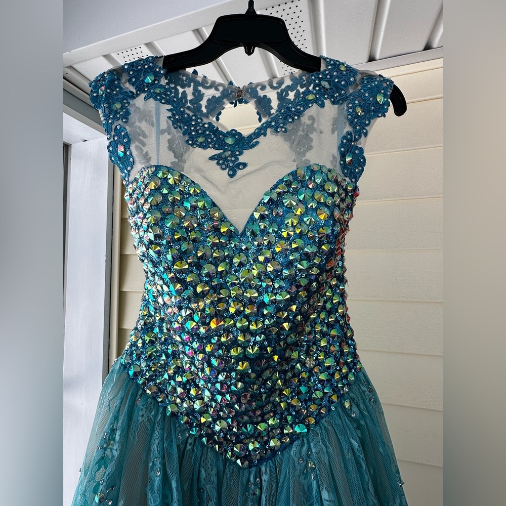 Angela & Alison turquoise sequin prom ball gown size 8 UNWORN